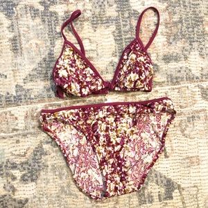J. Crew Maroon Floral Bikini Medium